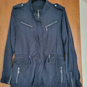Max Jeans Navy Utility Jacket | 100% Tencel | Size M | Cinched Waist |Zip Pocket